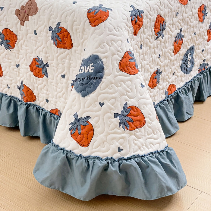 91家纺网 家纺一手货源 找家纺 纽缦家纺 2024水洗双层纱加厚加棉韩版床盖 莓天开心