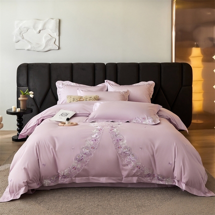 91家纺网 家纺一手货源 找家纺 （总）红番天 2025新款全棉提花长绒棉全棉刺绣四件套 浪漫系列