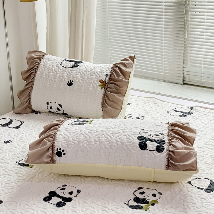 91家纺网 家纺一手货源 找家纺 纽缦家纺 2024水洗双层纱加厚加棉韩版床盖 小熊猫