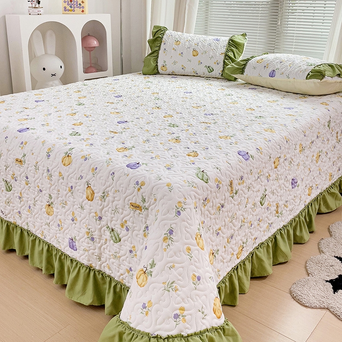 91家纺网 家纺一手货源 找家纺 纽缦家纺 2024水洗双层纱加厚加棉韩版床盖 小南瓜