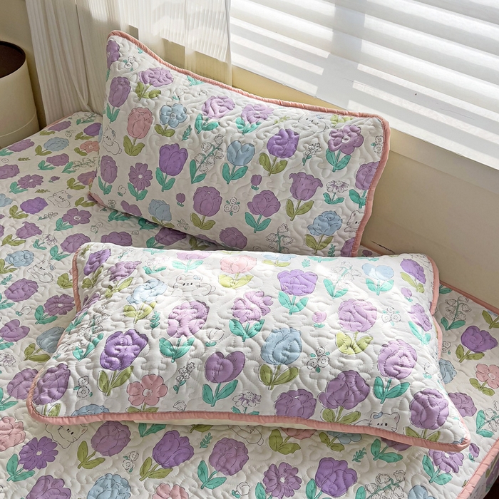 91家纺网 家纺一手货源 找家纺 纽缦家纺 水洗双层纱加厚加棉床笠-床垫保护套 素颜捧花