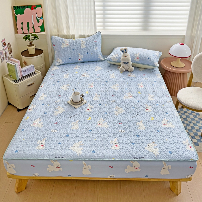 91家纺网 家纺一手货源 找家纺 纽缦家纺 水洗双层纱加厚加棉床笠-床垫保护套 嗨皮兔