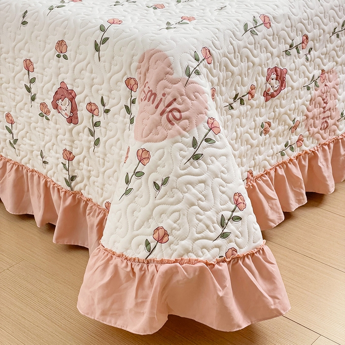 91家纺网 家纺一手货源 找家纺 纽缦家纺 2024水洗双层纱加厚加棉韩版床盖 日记小姐