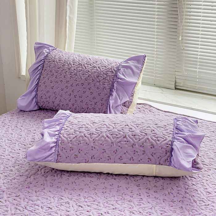 91家纺网 家纺一手货源 找家纺 纽缦家纺 2024水洗双层纱加厚加棉韩版床盖 遇见-紫