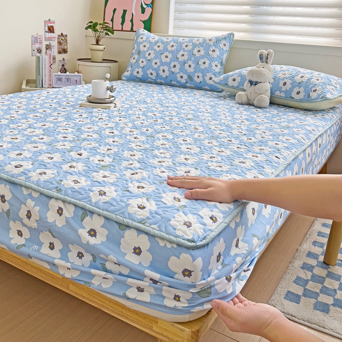 91家纺网 家纺一手货源 找家纺 纽缦家纺 水洗双层纱加厚加棉床笠-床垫保护套 旧岛望海