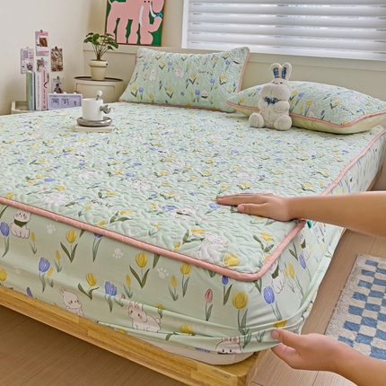 纽缦家纺 水洗双层纱加厚加棉床笠-床垫保护套 夹心果冻