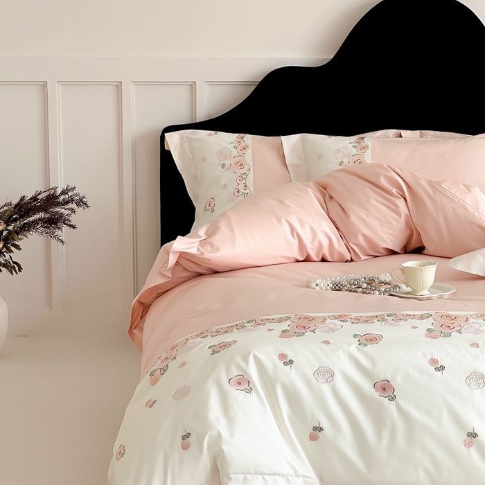 91家纺网 家纺一手货源 找家纺 2024新款100支全棉四件套-玫瑰物语 初夏粉