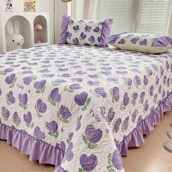 91家纺网 家纺一手货源 找家纺 纽缦家纺 2024水洗双层纱加厚加棉韩版床盖 南岛小镇