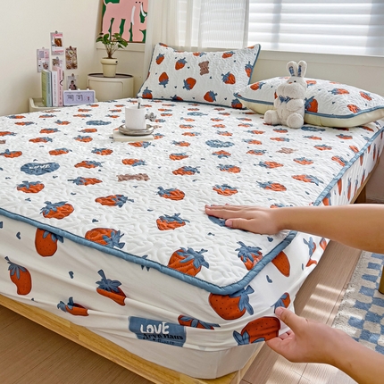 纽缦家纺 水洗双层纱加厚加棉床笠-床垫保护套 莓天开心