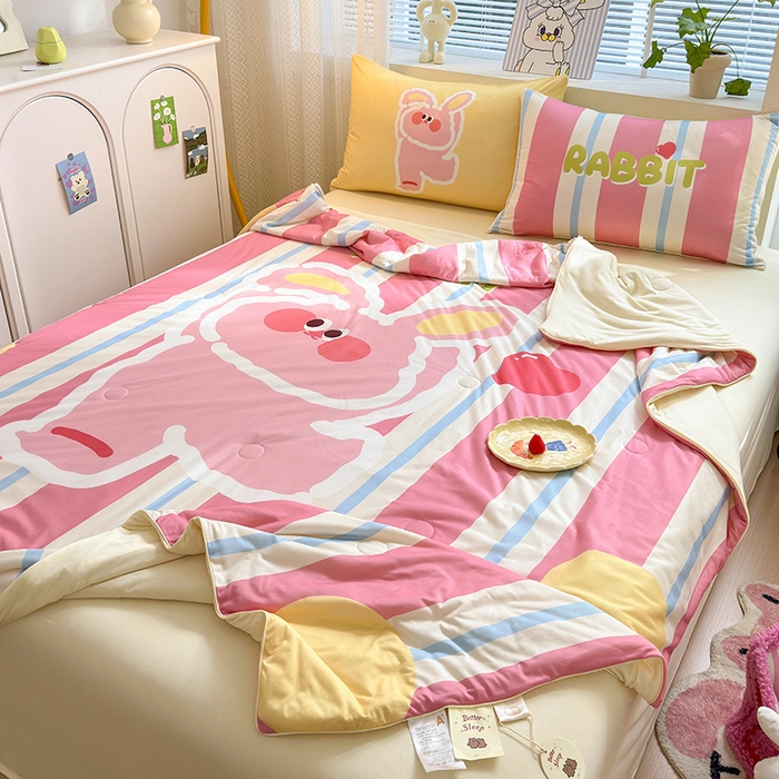 91家纺网 家纺一手货源 找家纺 星期八 2024新款针织棉夏被四件套 小兔子