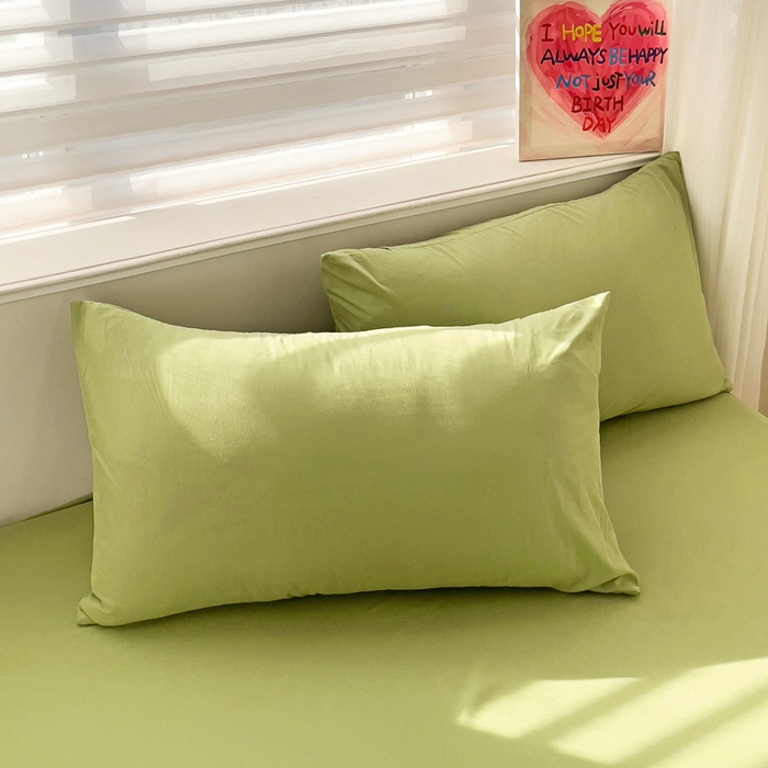 91家纺网 家纺一手货源 找家纺 纽缦家纺 2024素色无印风云朵棉单床笠 纯色果绿