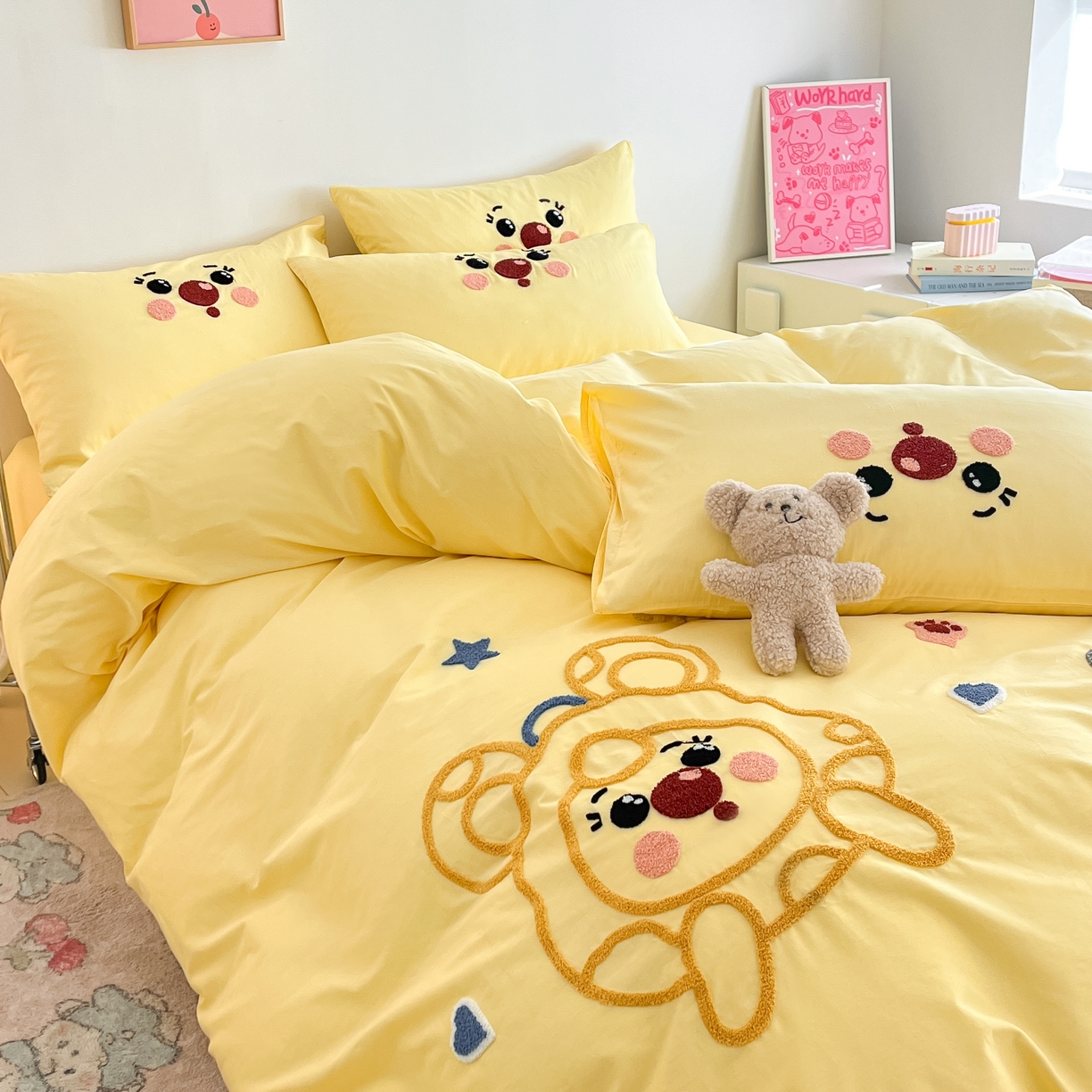 91家纺网 家纺一手货源 找家纺 琪格格2024新款纯棉毛巾绣四件套 调皮芝士奶黄