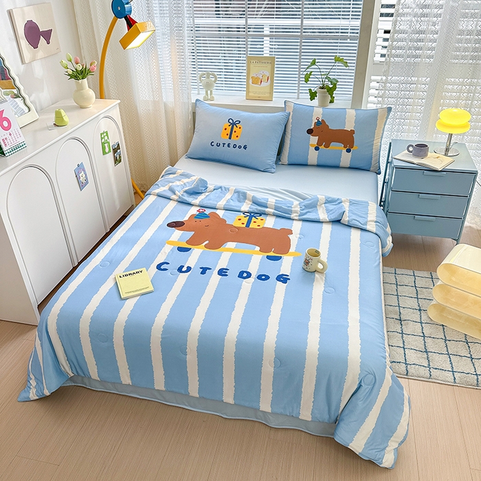 91家纺网 家纺一手货源 找家纺 星期八 2024新款针织棉夏被四件套 礼物汪