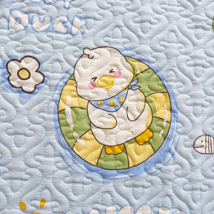 91家纺网 家纺一手货源 找家纺 纽缦家纺 水洗双层纱加厚加棉床笠-床垫保护套 蓝小鸭