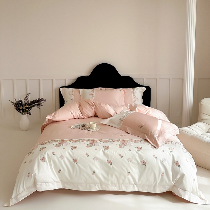 91家纺网 家纺一手货源 找家纺 2024新款100支全棉四件套-玫瑰物语 初夏粉