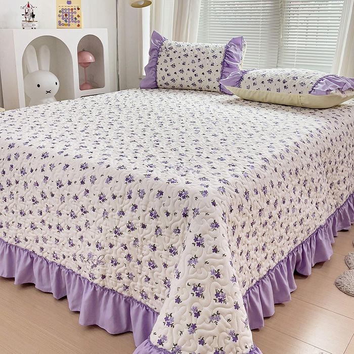 91家纺网 家纺一手货源 找家纺 纽缦家纺 2024水洗双层纱加厚加棉韩版床盖 撞进晚风