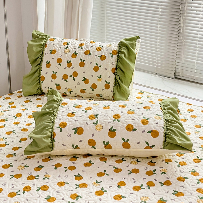 91家纺网 家纺一手货源 找家纺 纽缦家纺 2024水洗双层纱加厚加棉韩版床盖 小橘子