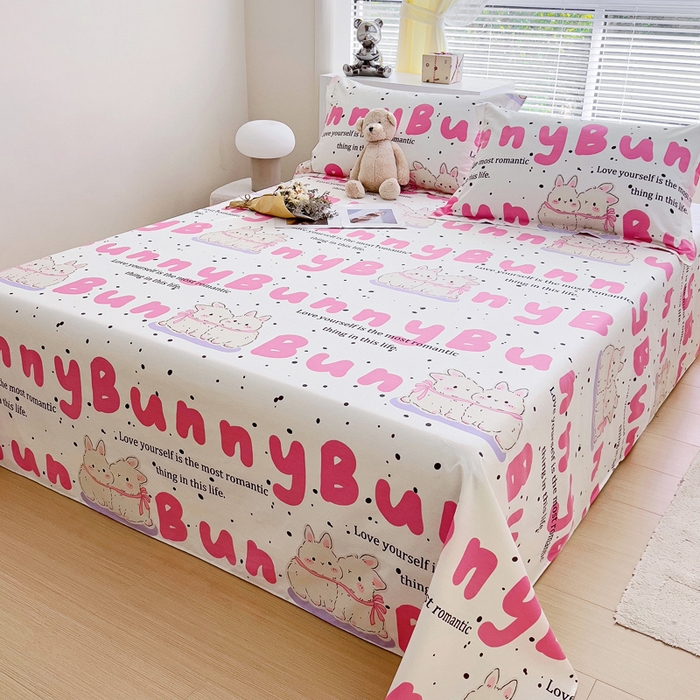 91家纺网 家纺一手货源 找家纺 锦罗绣 2024新款13372全棉印花单品床单 情侣兔