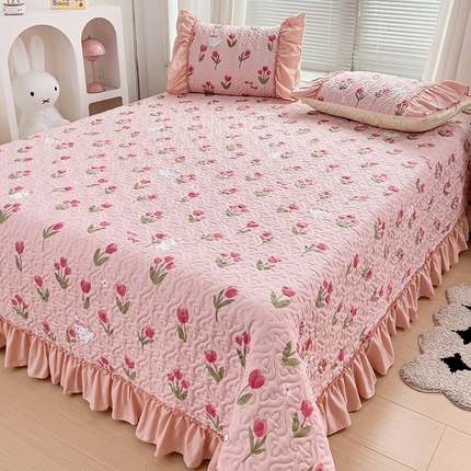 纽缦家纺 2024水洗双层纱加厚加棉韩版床盖 甜茶日记