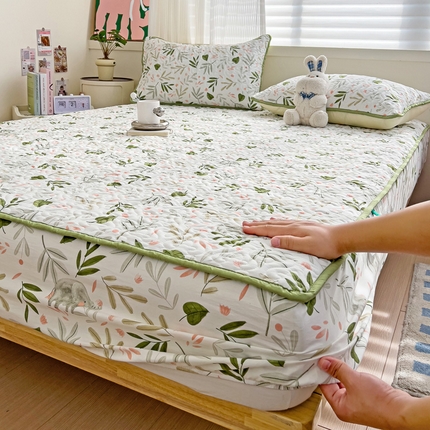 纽缦家纺 水洗双层纱加厚加棉床笠-床垫保护套 香草薄荷