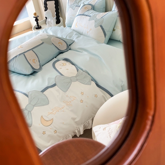 91家纺网 家纺一手货源 找家纺 馨蕊家居 2024新款100支全棉四件套-彩虹兔 彩虹兔-蓝