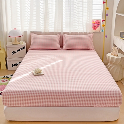 纽缦家纺 2024素色无印风云朵棉单床笠 小粉格