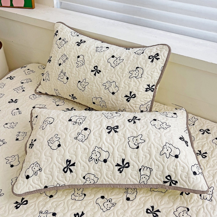 91家纺网 家纺一手货源 找家纺 纽缦家纺 水洗双层纱加厚加棉床笠-床垫保护套 心动兔兔