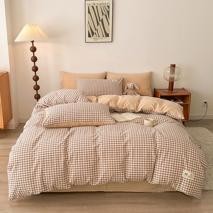 恋人优选 2024 A类纯棉水洗棉四件套被套(AB版) 米小格+米色