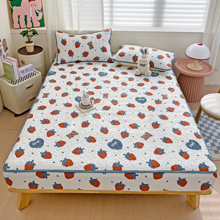 91家纺网 家纺一手货源 找家纺 纽缦家纺 水洗双层纱加厚加棉床笠-床垫保护套 莓天开心