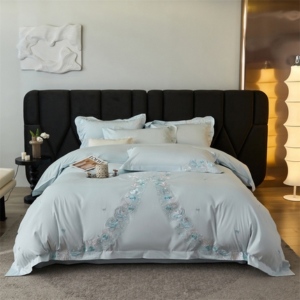 91家纺网 家纺一手货源 找家纺 （总）红番天 2025新款全棉提花长绒棉全棉刺绣四件套 浪漫系列