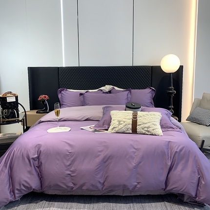 91家纺网 家纺一手货源 找家纺 莱豫家纺 2024新款120支新疆长绒棉纯棉拼色四件套 乌梅紫