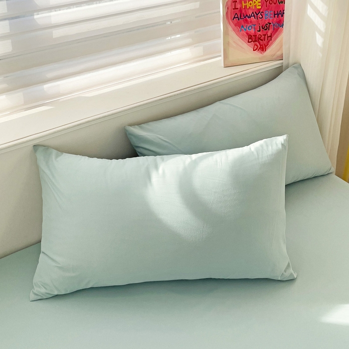 91家纺网 家纺一手货源 找家纺 纽缦家纺 2024素色无印风云朵棉单床笠 纯色天蓝