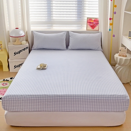 纽缦家纺 2024素色无印风云朵棉单床笠 小蓝格