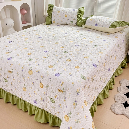 纽缦家纺 2024水洗双层纱加厚加棉韩版床盖 小南瓜