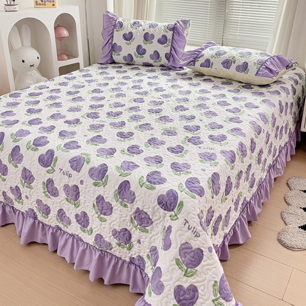 纽缦家纺 2024水洗双层纱加厚加棉韩版床盖 南岛小镇