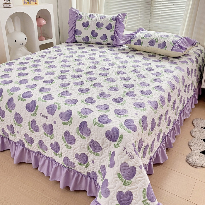 91家纺网 家纺一手货源 找家纺 纽缦家纺 2024水洗双层纱加厚加棉韩版床盖 南岛小镇