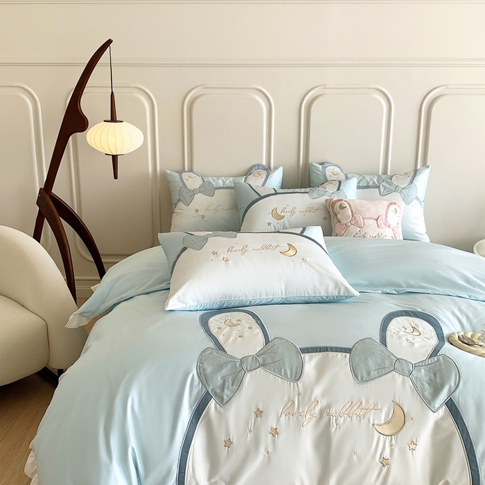 91家纺网 家纺一手货源 找家纺 馨蕊家居 2024新款100支全棉四件套-彩虹兔 彩虹兔-蓝