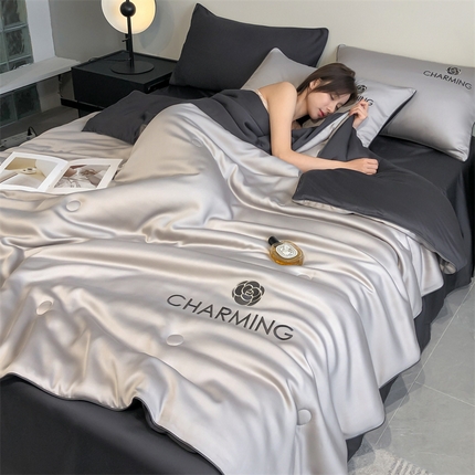 91家纺网 家纺一手货源 找家纺 （总）云棉坊 2025新款滚边水洗真丝刺绣夏被四件套-沐夏系列