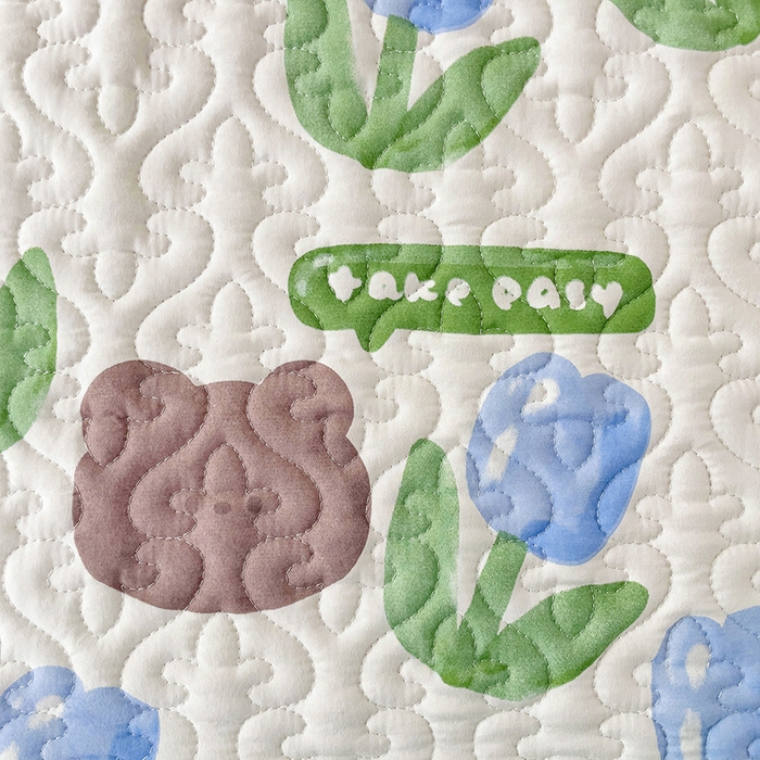 91家纺网 家纺一手货源 找家纺 纽缦家纺  水洗双层纱加厚加棉床垫 蓝海玫瑰