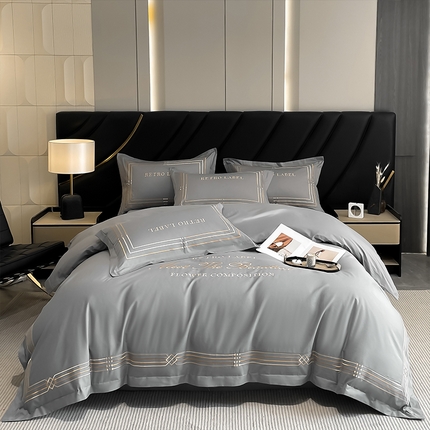 理想家家纺 2024新款纯棉13372全棉刺绣四件套 简爱-灰