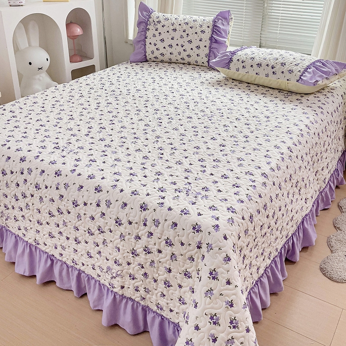 91家纺网 家纺一手货源 找家纺 纽缦家纺 2024水洗双层纱加厚加棉韩版床盖 撞进晚风