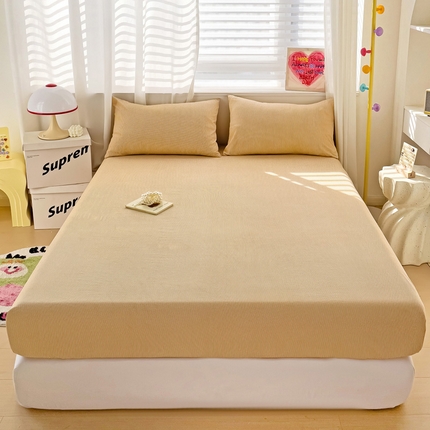 纽缦家纺 2024素色无印风云朵棉单床笠 小黄条