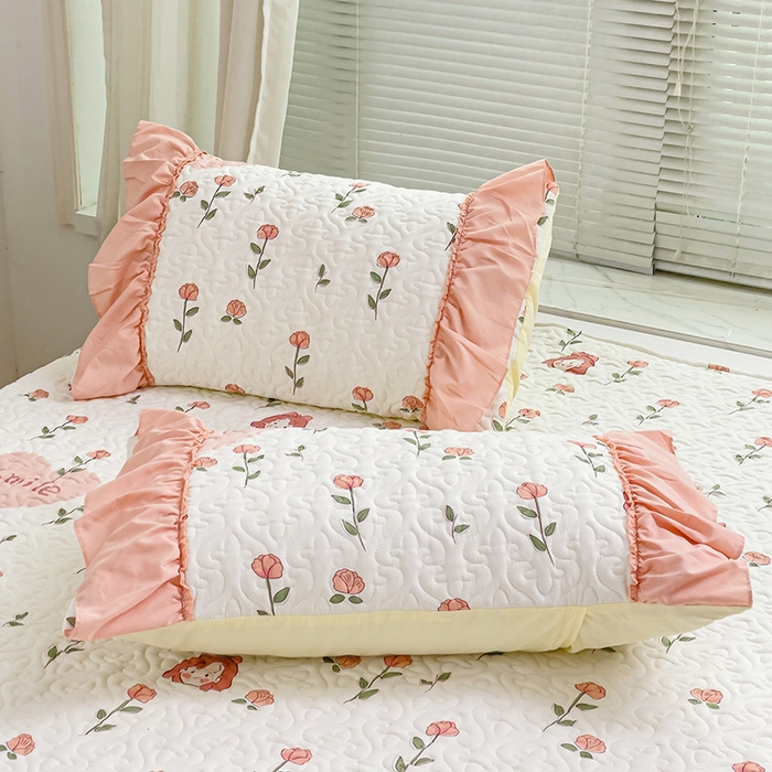 91家纺网 家纺一手货源 找家纺 纽缦家纺 2024水洗双层纱加厚加棉韩版床盖 日记小姐