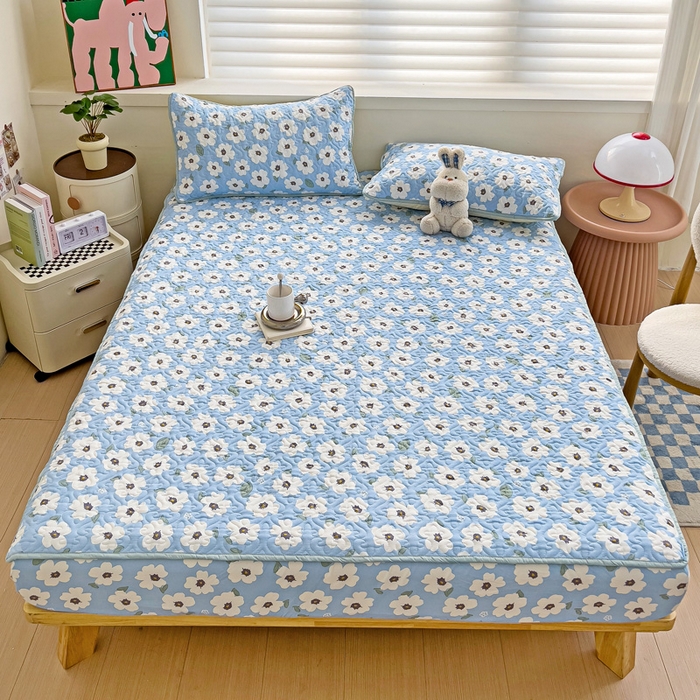 91家纺网 家纺一手货源 找家纺 纽缦家纺 水洗双层纱加厚加棉床笠-床垫保护套 旧岛望海