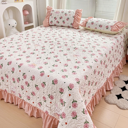 纽缦家纺 2024水洗双层纱加厚加棉韩版床盖 曼塔玫瑰