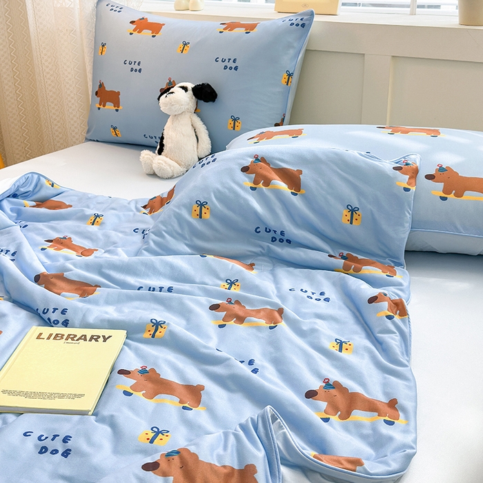 91家纺网 家纺一手货源 找家纺 星期八 2024新款针织棉夏被四件套 cute dog