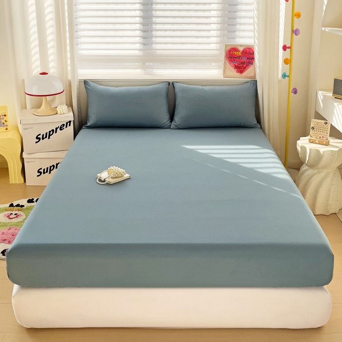 91家纺网 家纺一手货源 找家纺 纽缦家纺 2024素色无印风云朵棉单床笠 纯色藏青