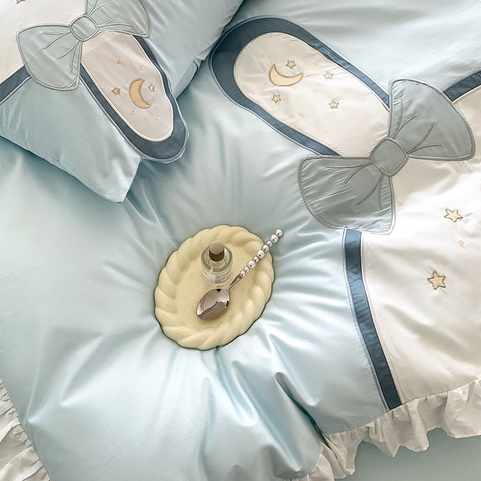 91家纺网 家纺一手货源 找家纺 馨蕊家居 2024新款100支全棉四件套-彩虹兔 彩虹兔-蓝