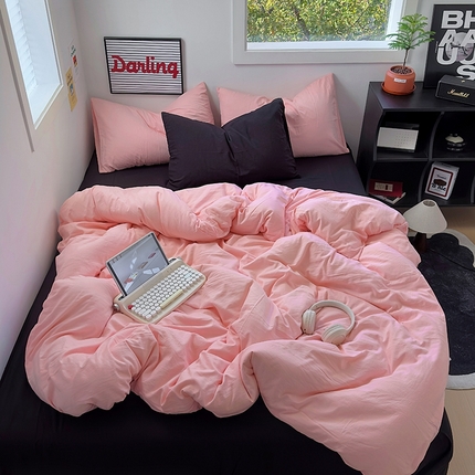 91家纺网 家纺一手货源 找家纺 阿曼达2024新款ins博主风纯色黑色混搭学生四件套-禁止焦虑 禁止焦虑-玉