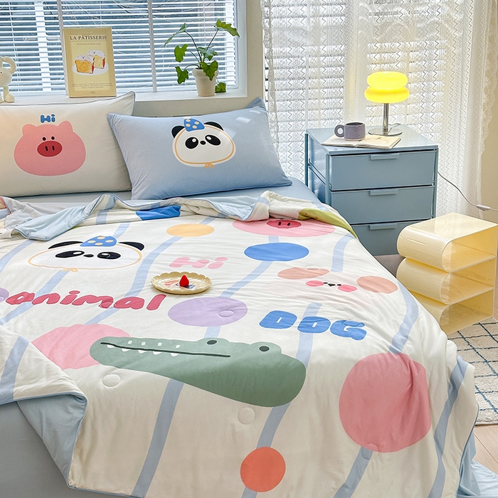 91家纺网 家纺一手货源 找家纺 星期八 2024新款针织棉夏被四件套 小鳄鱼